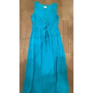 LOFT Petites Turquoise Blue Rayon Button Front Maxi Dress Size 8P Sleeveless